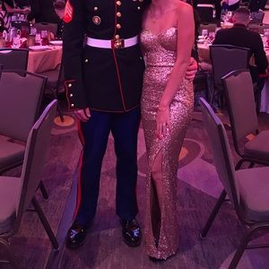 Gold Sequined Strapless Dress